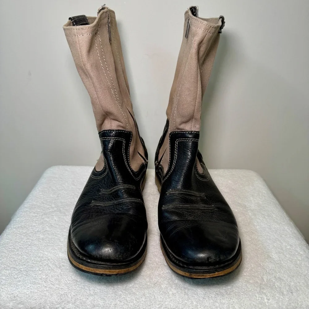 Harley Davidson Mens Black Leather Canvas Motorcycle Boots Size 11.5‎